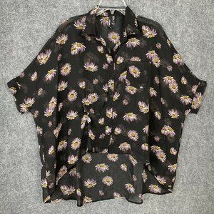 O’Neill  Sheer Beach Cover Hi-Low Hem Button Front Floral Oversized Size XS